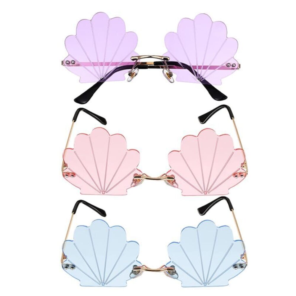 9218 3Pcs Seashell Sun Glasses Funny Unique Rimless Seashell Sunglasses